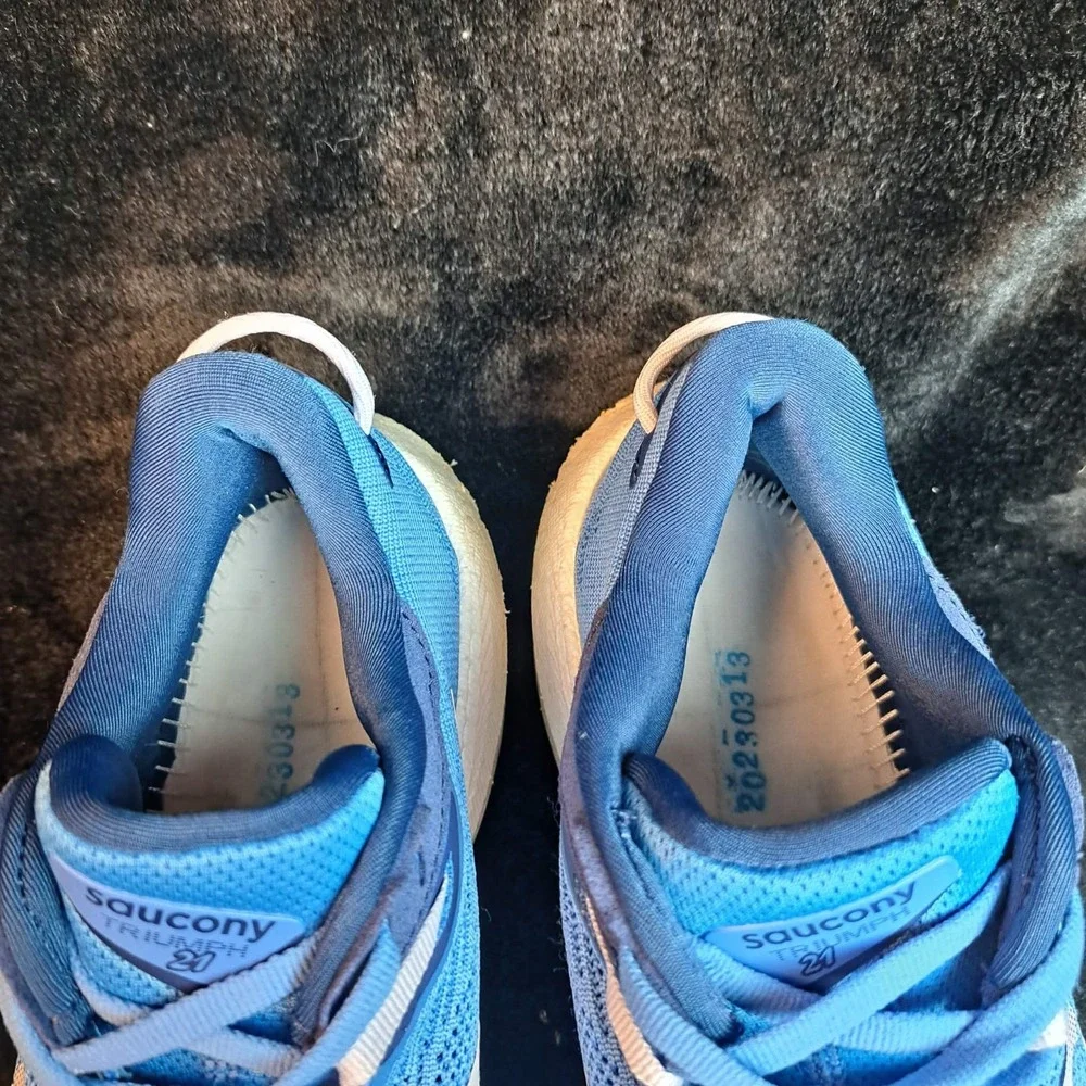 Saucony Triumph 21 Women's Road Running Shoes Size 7.5 Blue White Lace Up NOSOLE